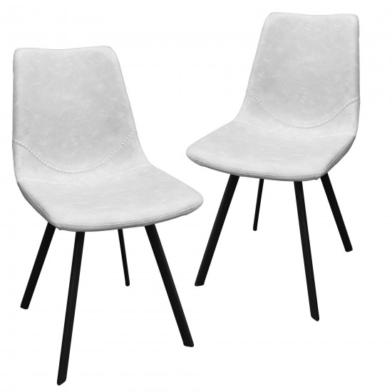 LeisureMod Markley Leather Dining Chair With Metal Legs Set of 2, Light Grey