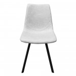 LeisureMod Markley Leather Dining Chair With Metal Legs Set of 2, Light Grey