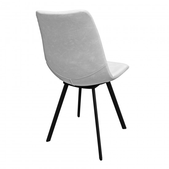 LeisureMod Markley Leather Dining Chair With Metal Legs Set of 2, Light Grey