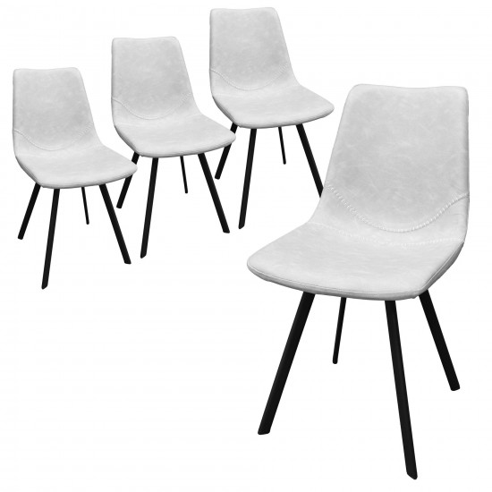 LeisureMod Markley Leather Dining Chair With Metal Legs Set of 4, Light Grey