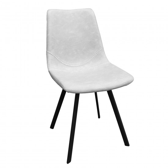 LeisureMod Markley Leather Dining Chair With Metal Legs Set of 4, Light Grey