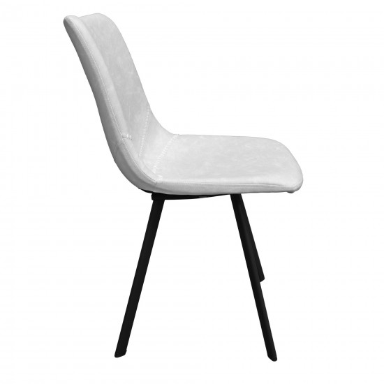 LeisureMod Markley Leather Dining Chair With Metal Legs Set of 4, Light Grey