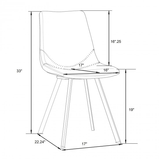 LeisureMod Markley Leather Dining Chair With Metal Legs Set of 4, Light Grey