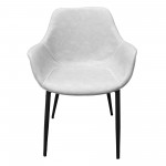 LeisureMod Markley Leather Dining Arm Chair With Metal Legs Set of 4, Light Grey