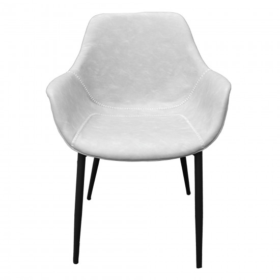 LeisureMod Markley Leather Dining Arm Chair With Metal Legs Set of 4, Light Grey