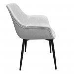 LeisureMod Markley Leather Dining Arm Chair With Metal Legs Set of 4, Light Grey