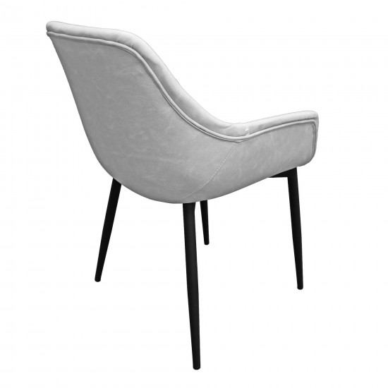LeisureMod Markley Leather Dining Arm Chair With Metal Legs Set of 4, Light Grey