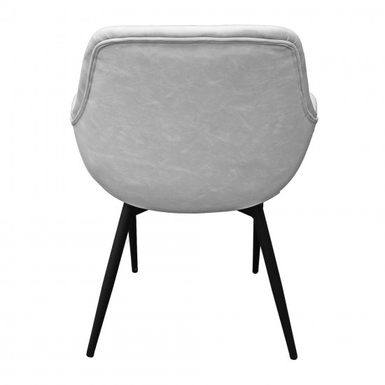 LeisureMod Markley Leather Dining Arm Chair With Metal Legs Set of 4, Light Grey