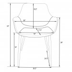 LeisureMod Markley Leather Dining Arm Chair With Metal Legs Set of 4, Light Grey