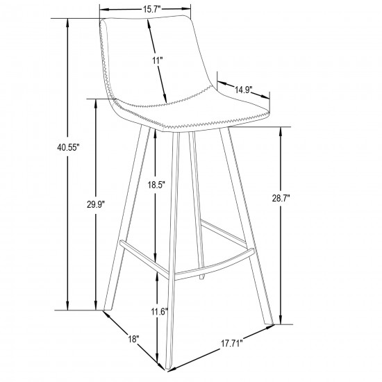 LeisureMod Elland Modern Upholstered Leather Bar Stool, Light Grey