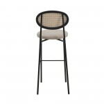 LeisureMod Euston Wicker Bar Stool With Black Steel Frame, Set of 2, Beige