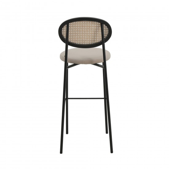 LeisureMod Euston Wicker Bar Stool With Black Steel Frame, Set of 2, Beige