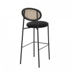 LeisureMod Euston Wicker Bar Stool With Black Steel Frame, Set of 2, Black