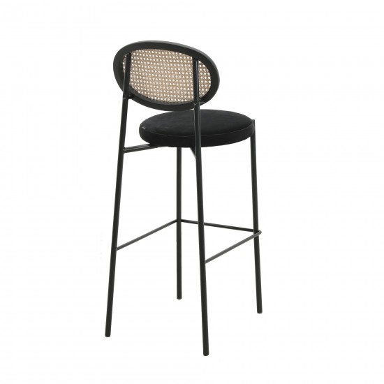 LeisureMod Euston Wicker Bar Stool With Black Steel Frame, Set of 2, Black