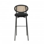 LeisureMod Euston Wicker Bar Stool With Black Steel Frame, Set of 2, Black