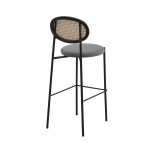 LeisureMod Euston Modern Wicker Bar Stool With Black Steel Frame, Set of 2, Grey