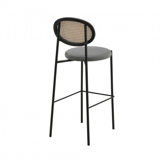 LeisureMod Euston Modern Wicker Bar Stool With Black Steel Frame, Set of 2, Grey