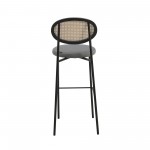 LeisureMod Euston Modern Wicker Bar Stool With Black Steel Frame, Set of 2, Grey