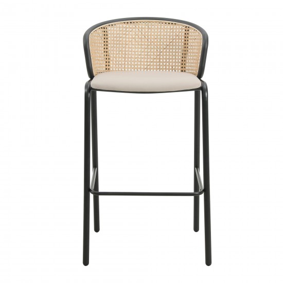 LeisureMod Ervilla Mid-Century Modern Wicker Bar Stool, Beige