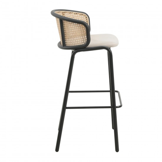 LeisureMod Ervilla Mid-Century Modern Wicker Bar Stool, Beige