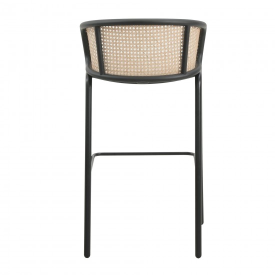 LeisureMod Ervilla Mid-Century Modern Wicker Bar Stool, Beige