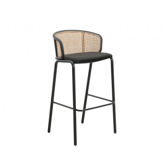 LeisureMod Ervilla Mid-Century Modern Wicker Bar Stool, Black