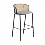 LeisureMod Ervilla Mid-Century Modern Wicker Bar Stool, Grey