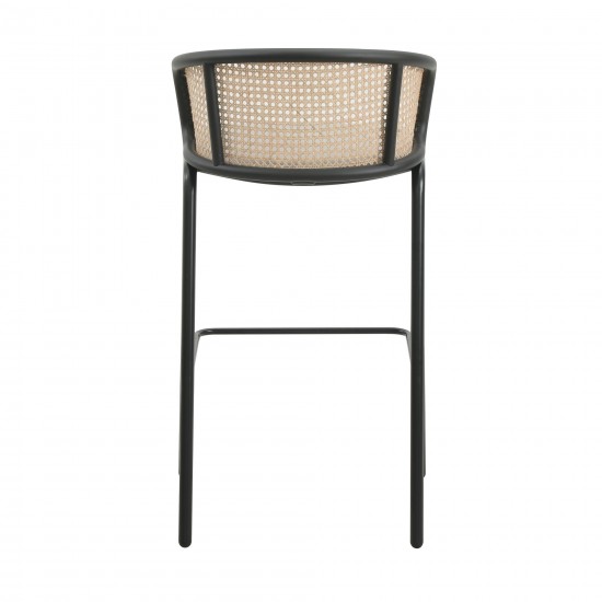 LeisureMod Ervilla Mid-Century Modern Wicker Bar Stool, Grey