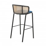 LeisureMod Ervilla Mid-Century Modern Wicker Bar Stool, Navy Blue