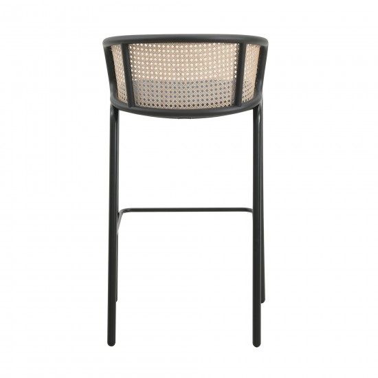 LeisureMod Ervilla Mid-Century Modern Wicker Bar Stool, Navy Blue