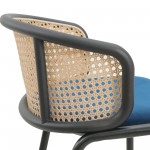 LeisureMod Ervilla Mid-Century Modern Wicker Bar Stool, Navy Blue