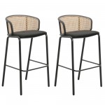 LeisureMod Ervilla Mid-Century Modern Wicker Bar Stool, Set of 2, Black