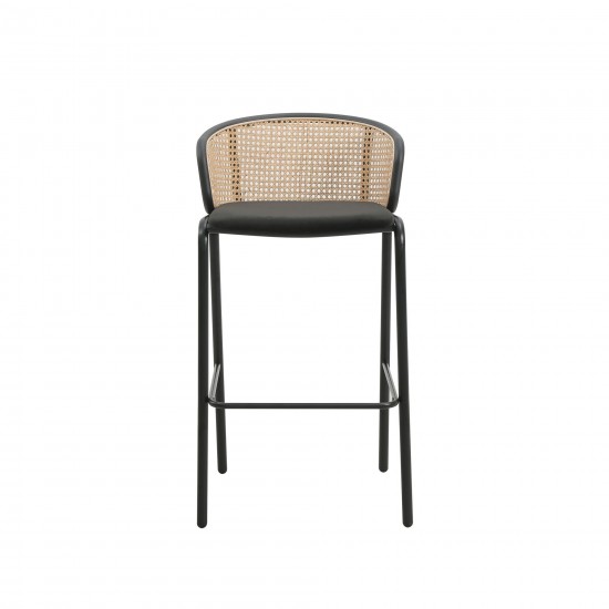 LeisureMod Ervilla Mid-Century Modern Wicker Bar Stool, Set of 2, Black