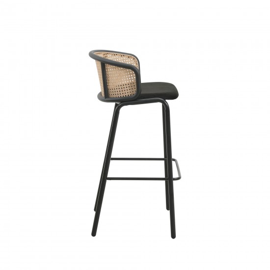 LeisureMod Ervilla Mid-Century Modern Wicker Bar Stool, Set of 2, Black