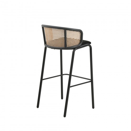 LeisureMod Ervilla Mid-Century Modern Wicker Bar Stool, Set of 2, Black