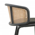 LeisureMod Ervilla Mid-Century Modern Wicker Bar Stool, Set of 2, Black