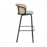 LeisureMod Ervilla Mid-Century Wicker Bar Stool with Fabric Seat, Set of 2, Grey