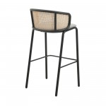 LeisureMod Ervilla Mid-Century Wicker Bar Stool with Fabric Seat, Set of 2, Grey