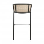 LeisureMod Ervilla Mid-Century Wicker Bar Stool with Fabric Seat, Set of 2, Grey