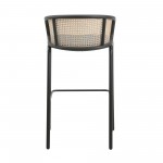 LeisureMod Ervilla Modern Wicker Bar Stool with Fabric Seat, Set of 2, Navy Blue