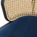 LeisureMod Ervilla Modern Wicker Bar Stool with Fabric Seat, Set of 2, Navy Blue