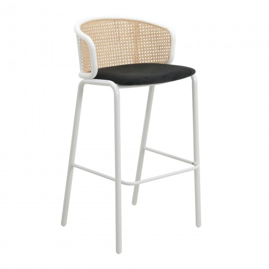 LeisureMod Ervilla Mid-Century Modern Wicker Bar Stool with Fabric Seat, Black