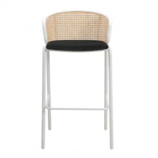 LeisureMod Ervilla Mid-Century Modern Wicker Bar Stool with Fabric Seat, Black