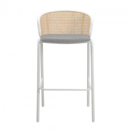 LeisureMod Ervilla Mid-Century Modern Wicker Bar Stool with Fabric Seat, Grey