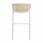 LeisureMod Ervilla Mid-Century Modern Wicker Bar Stool with Fabric Seat, Grey