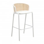 LeisureMod Ervilla Mid-Century Modern Wicker Bar Stool with Fabric Seat, White