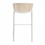 LeisureMod Ervilla Mid-Century Modern Wicker Bar Stool with Fabric Seat, White