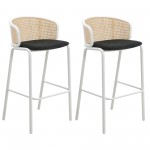 LeisureMod Ervilla Modern Wicker Bar Stool with Fabric Seat, Set of 2, Black