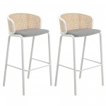 LeisureMod Ervilla Modern Wicker Bar Stool with Fabric Seat, Set of 2, Grey