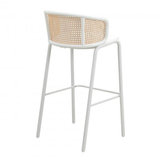 LeisureMod Ervilla Modern Wicker Bar Stool with Fabric Seat, Set of 2, White